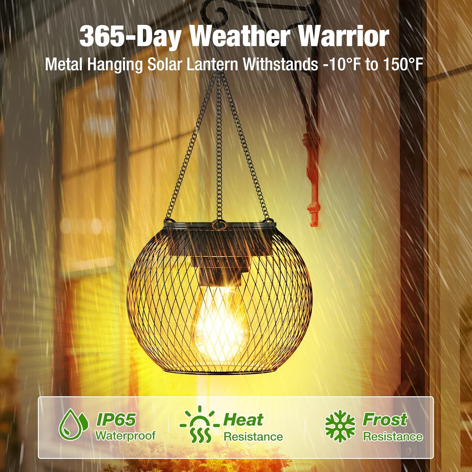 Solar Lanterns Outdoor Waterproof 4 Pack, Upgraded Metal Solar Hanging Lights with Hooks & Auto On/Off, Brighter Warm Outdoor Hanging Lantern Lighting for Porch Garden Yard Pathway Decor - Image 4