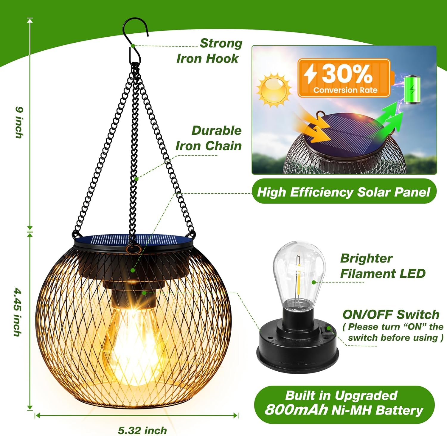 Solar Lanterns Outdoor Waterproof 4 Pack, Upgraded Metal Solar Hanging Lights with Hooks & Auto On/Off, Brighter Warm Outdoor Hanging Lantern Lighting for Porch Garden Yard Pathway Decor - Image 6