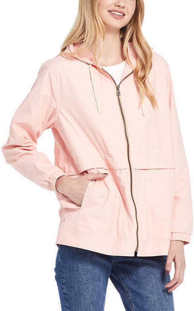 Womens Waterproof Coated Rain Jacket with Hood -Light Windbreaker Raincoat for Women-Hooded Rain Slicker